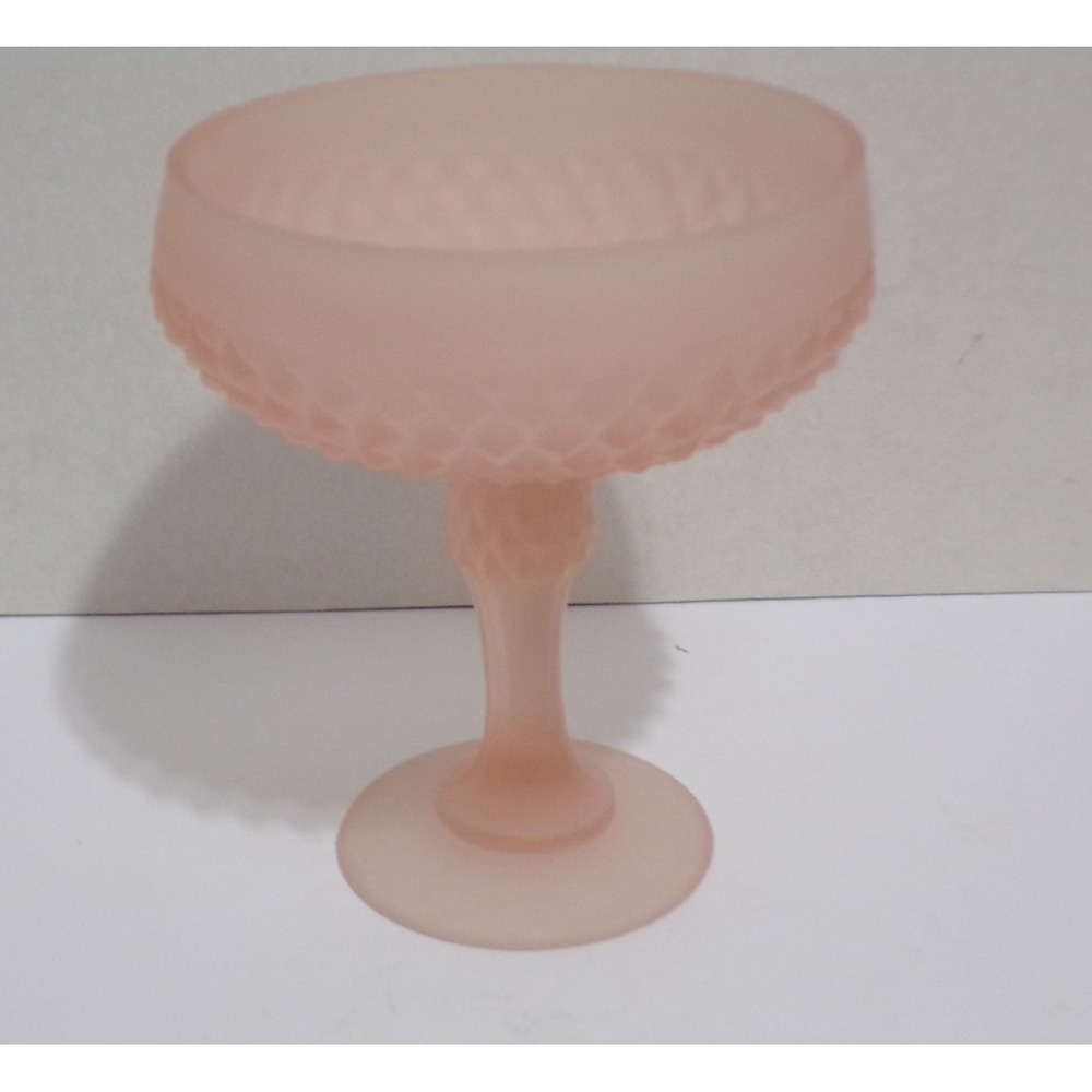 Indiana Pink Depression Satin Finish Stemmed Compote Diamond Point Candy Dish